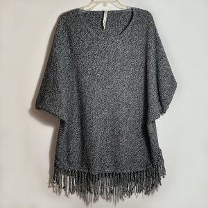 NY Collection SS Fringe Poncho Sweater B&W 1X